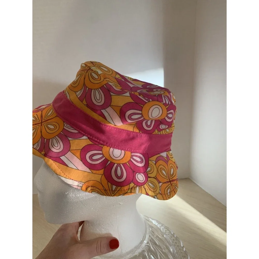 TOYS R US KOALA Kids 18-24 Month Girls Sun Hat 70's floral print & colors Pink